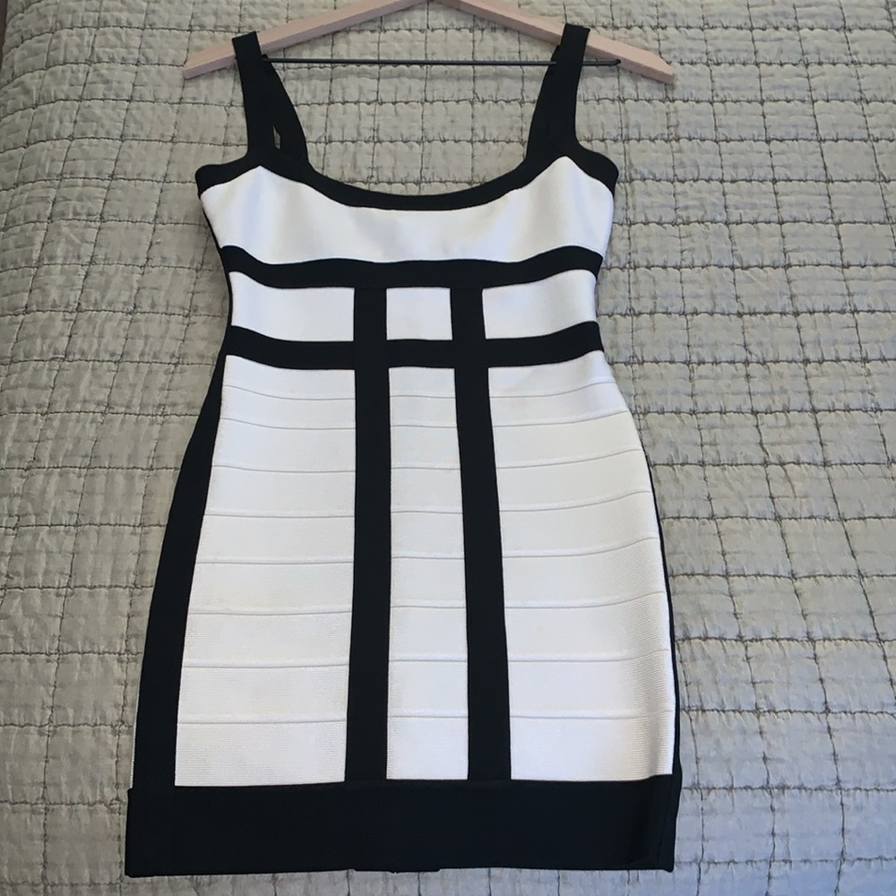 Herve Leger Nerina Black and White bandage dress.